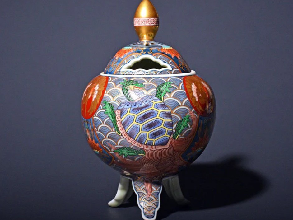 染錦本金吉祥鶴亀図